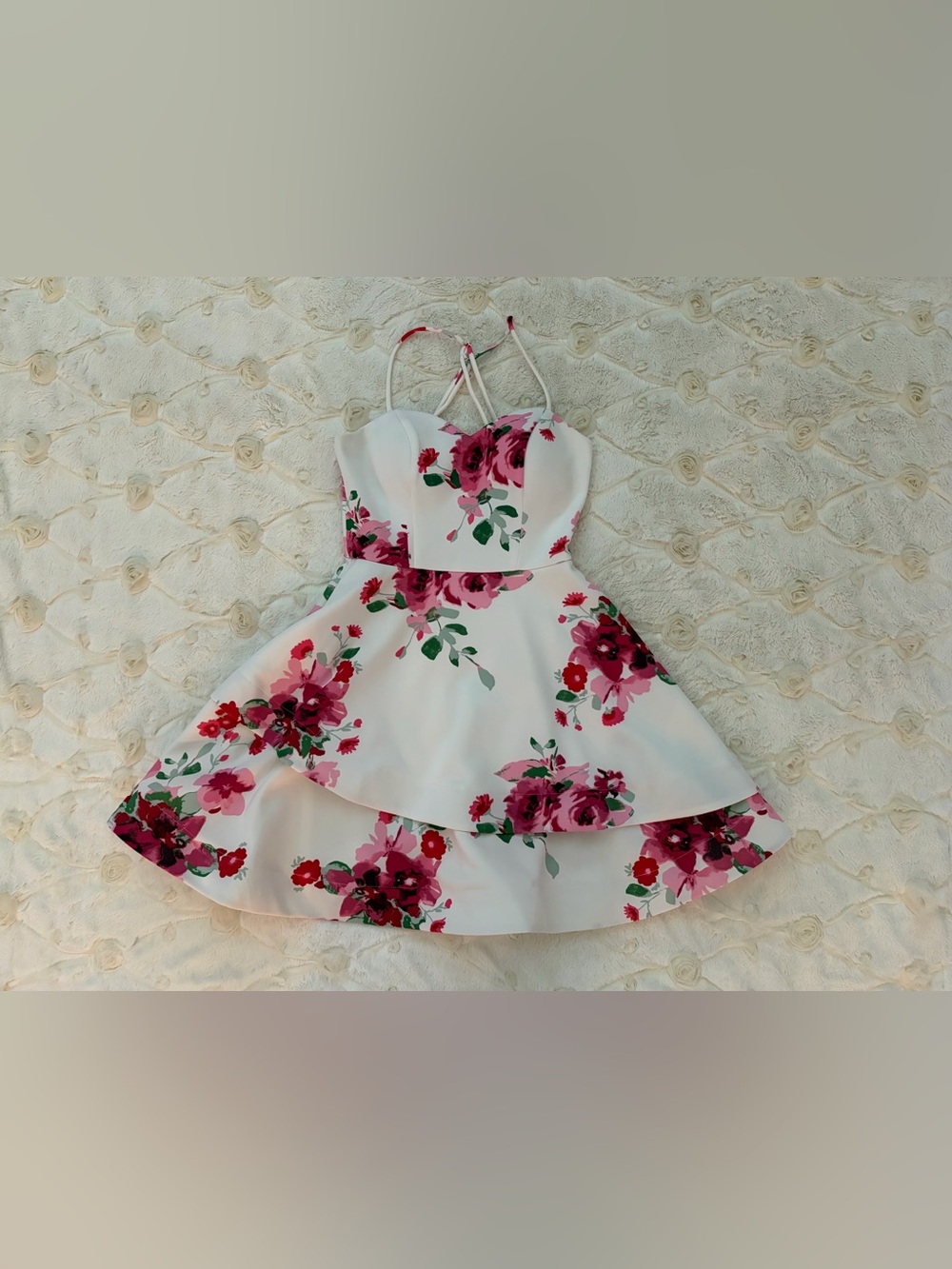 SEXY Floral White and Pink Women’s Tiered Party Homecoming Bridesmaid Hot Dress